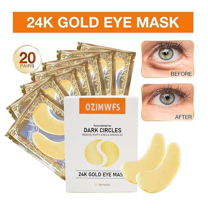 Organic 24K Gold Eye Mask with Collagen. Treatments reduce Puffy Eyes and Dark Circles Reduce Wrinkles and Fine lines