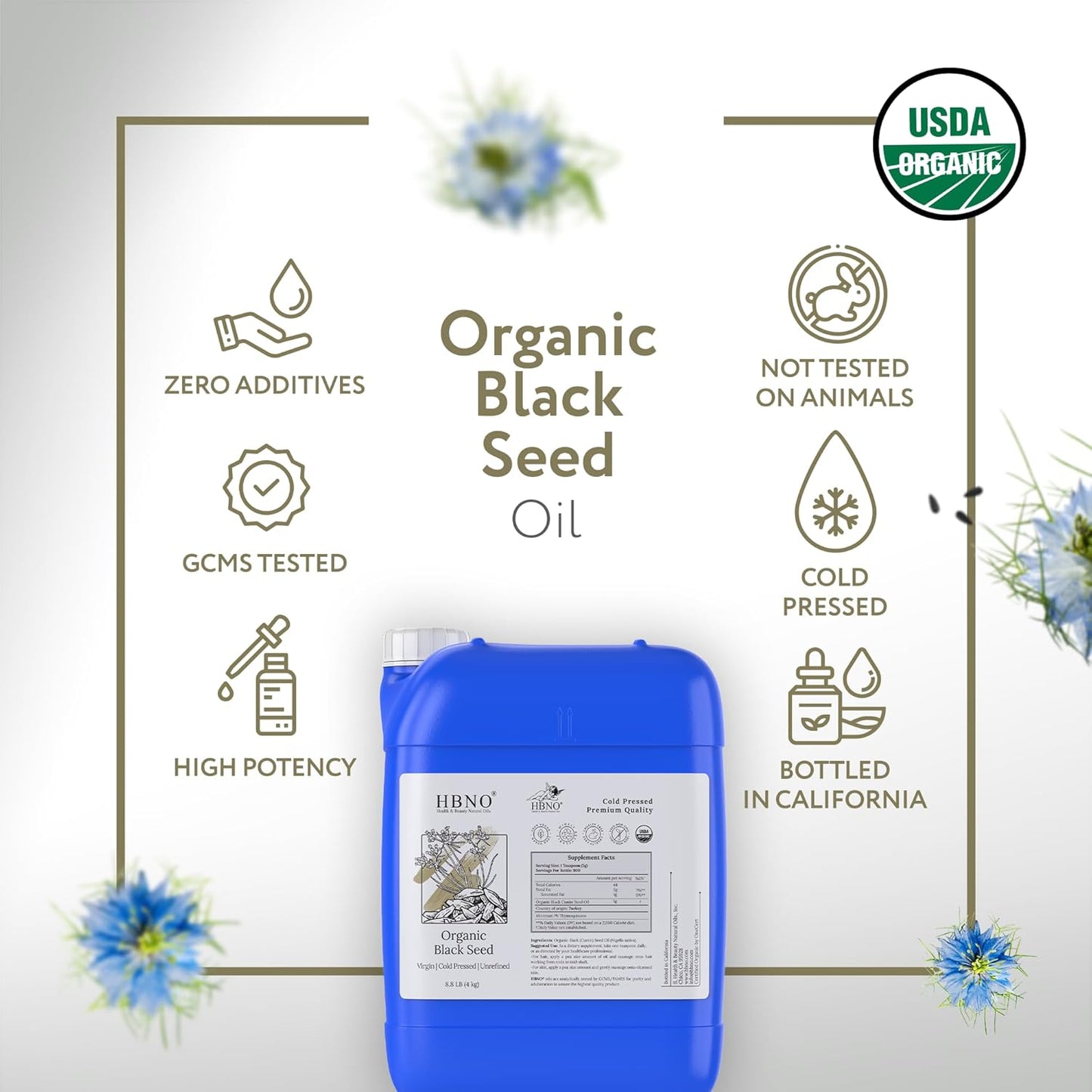 HBNO Organic Black Seed Oil - 8.8 lbs (4kg) - Ideal for Shampoos,Conditioners Soaps, Diffusers, Lotions, and Skin Care Products.