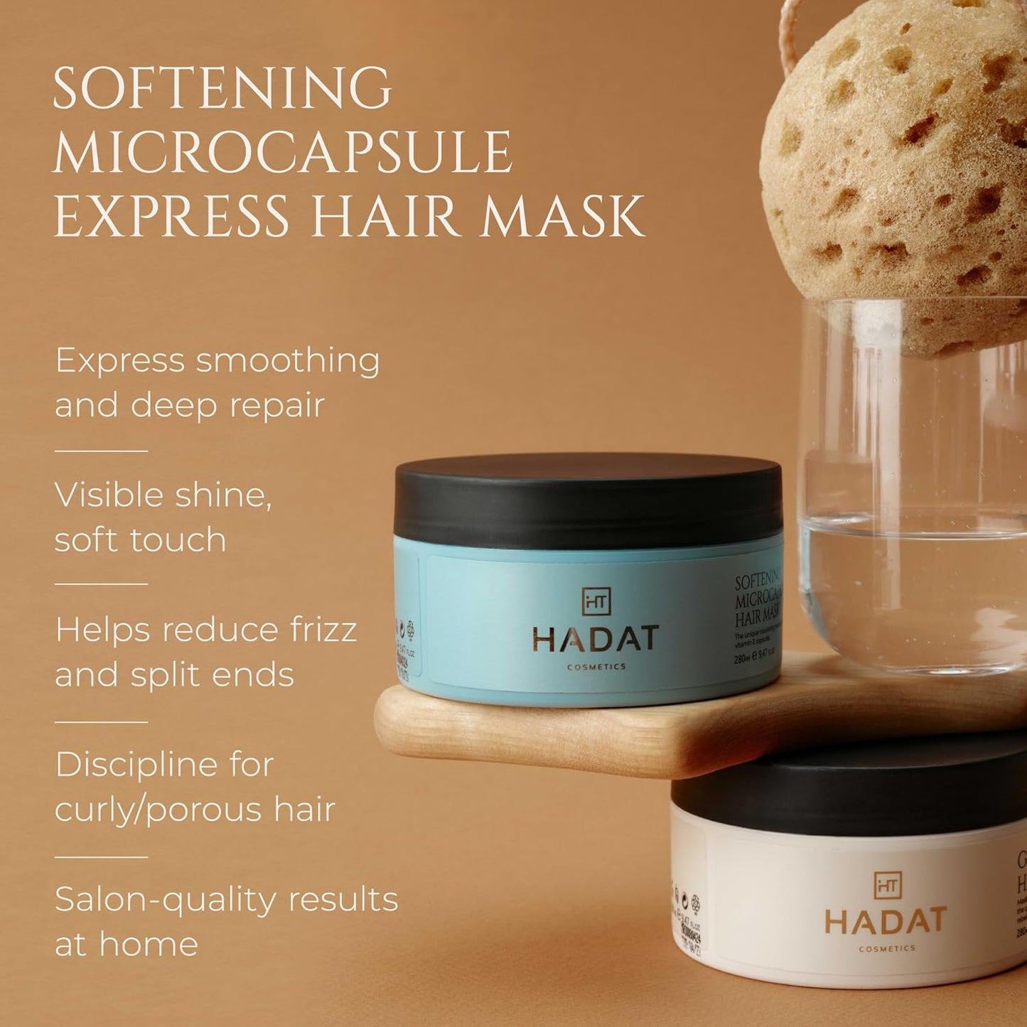 HADAT Softening Microcapsule Express Hair Mask – Professional Smoothing Hair Treatment – Salon Lamination – Deep Repair – Anti-Frizz – Moisturizing – Curly Frizzy Damaged Hair, 9.47 Fl Oz