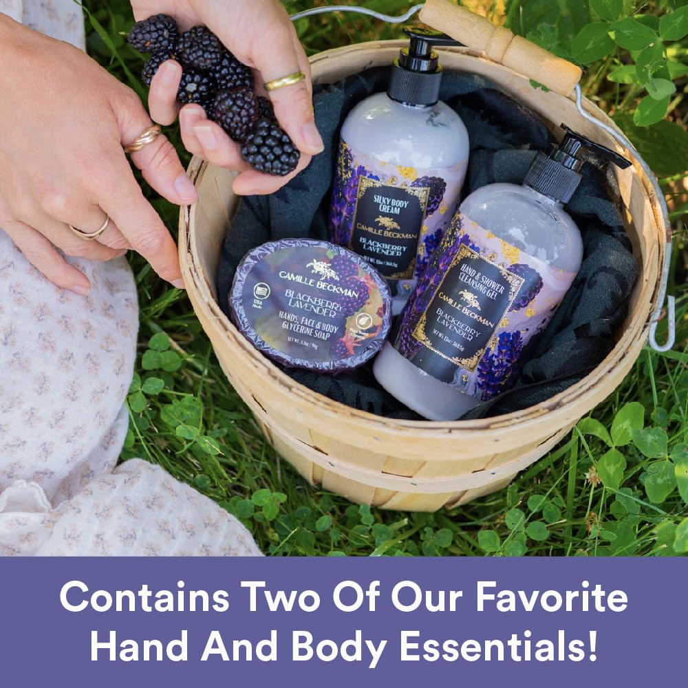 Camille Beckman Hand and Body Duet Set, Silky Body and Glycerine Hand Cream, Blackberry Lavander
