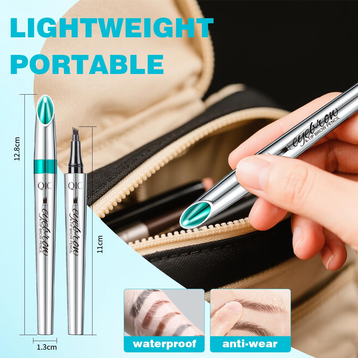 Eyebrow Pencil with 4 Tip Microblade for Natural Eyebrow Makeup Eyebrow Microblading Pen Waterproof &Smudge-Proof (4# Black)