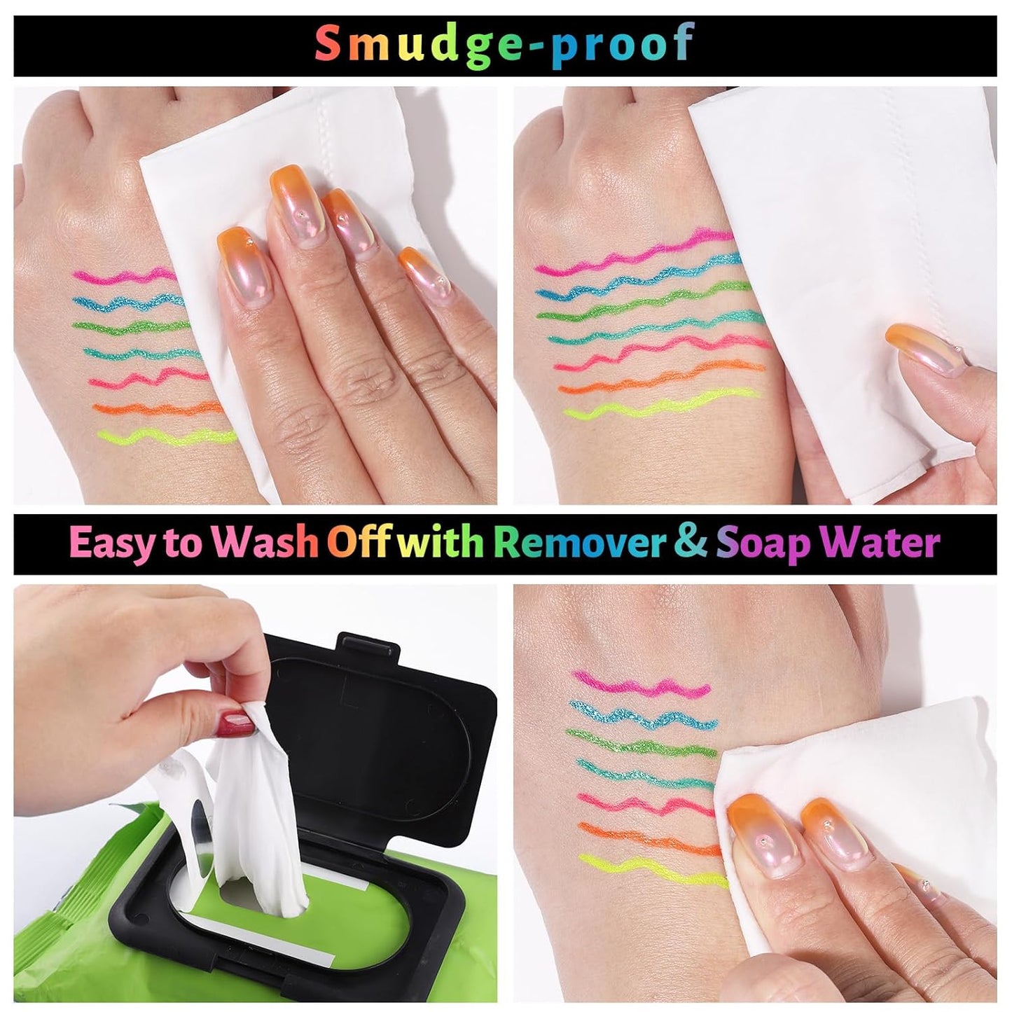 BOBISUKA UV Shimmer Glow Liquid Eyeliner Set, 7 Colors Glitter Neon Colored Eyeliners Pen, Colorful Waterproof Pigmented Graphic Liners, Metallic Eye Makeup Kit for Rave Accessories Party