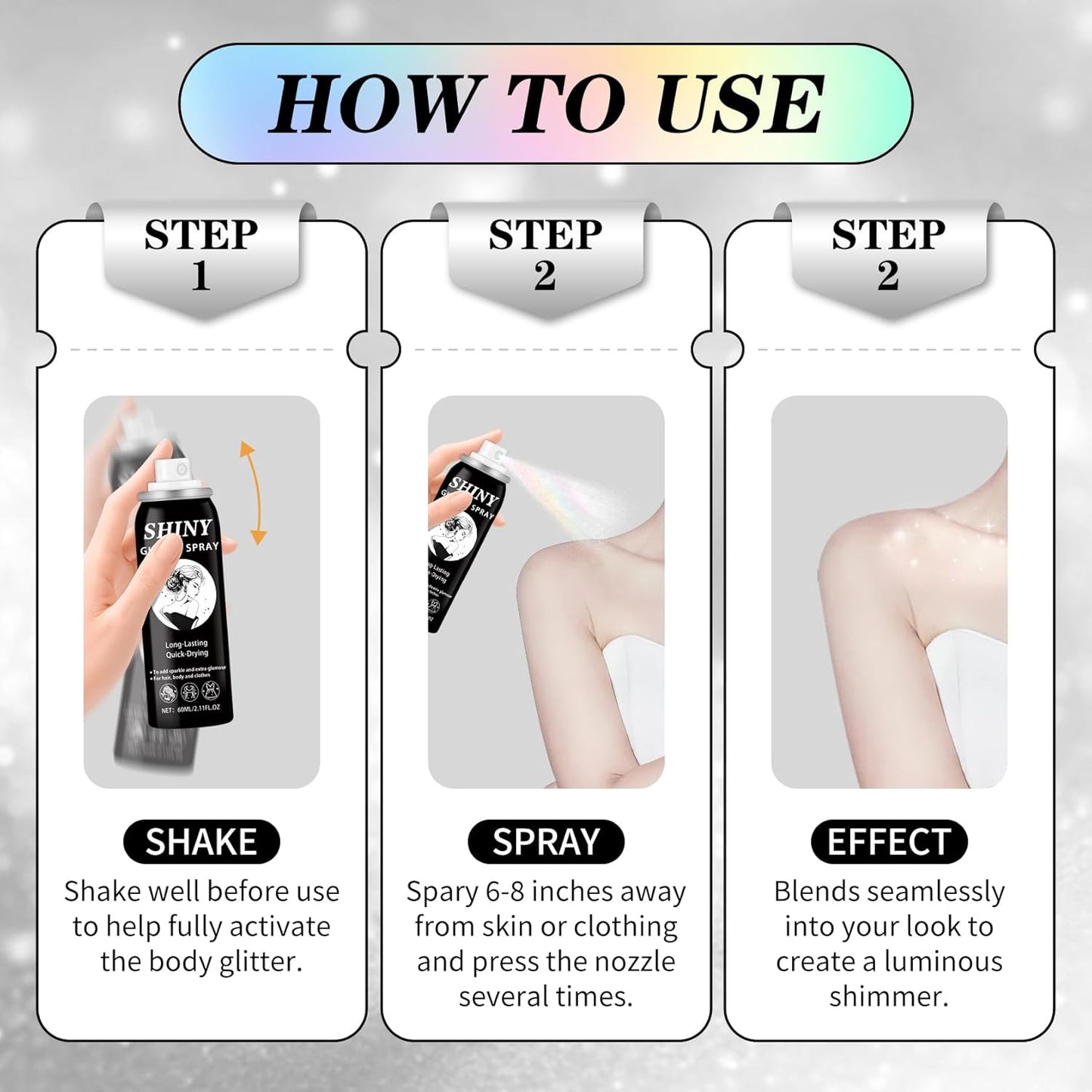 Glitter Spray for Hair and Body,Holographic Hair Glitter for Kids & Teenagers,Long-Lasting,Quick-Drying,Suitable for Festival Music Concert Party Rave Accessories (Rainy-Rainbow)