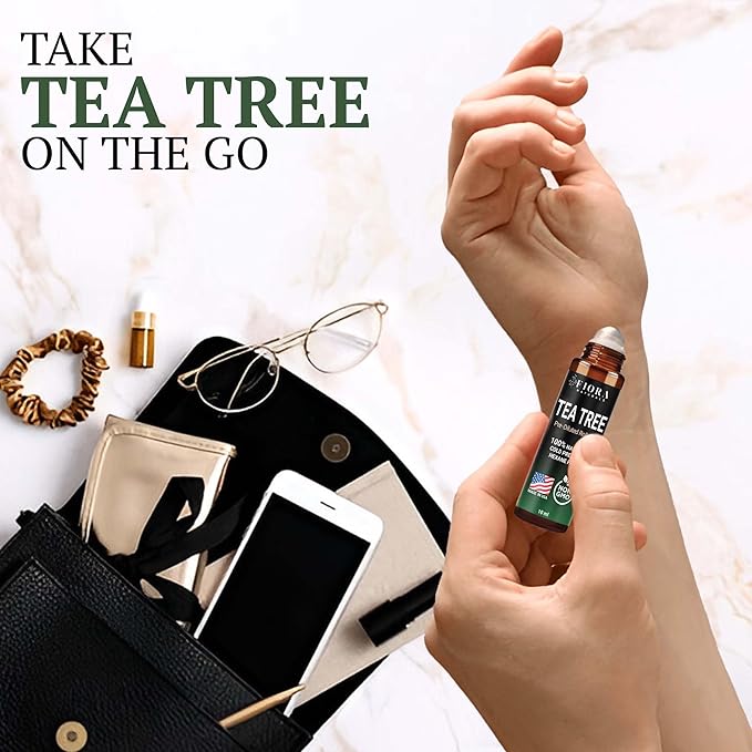 Fiora Naturals Tea Tree Oil Roll On - 100% Natural Tea Tree Essential Oil for Skin, Face, Acne, Nails, Cuticles, Scalp & Aromatherapy Wellness