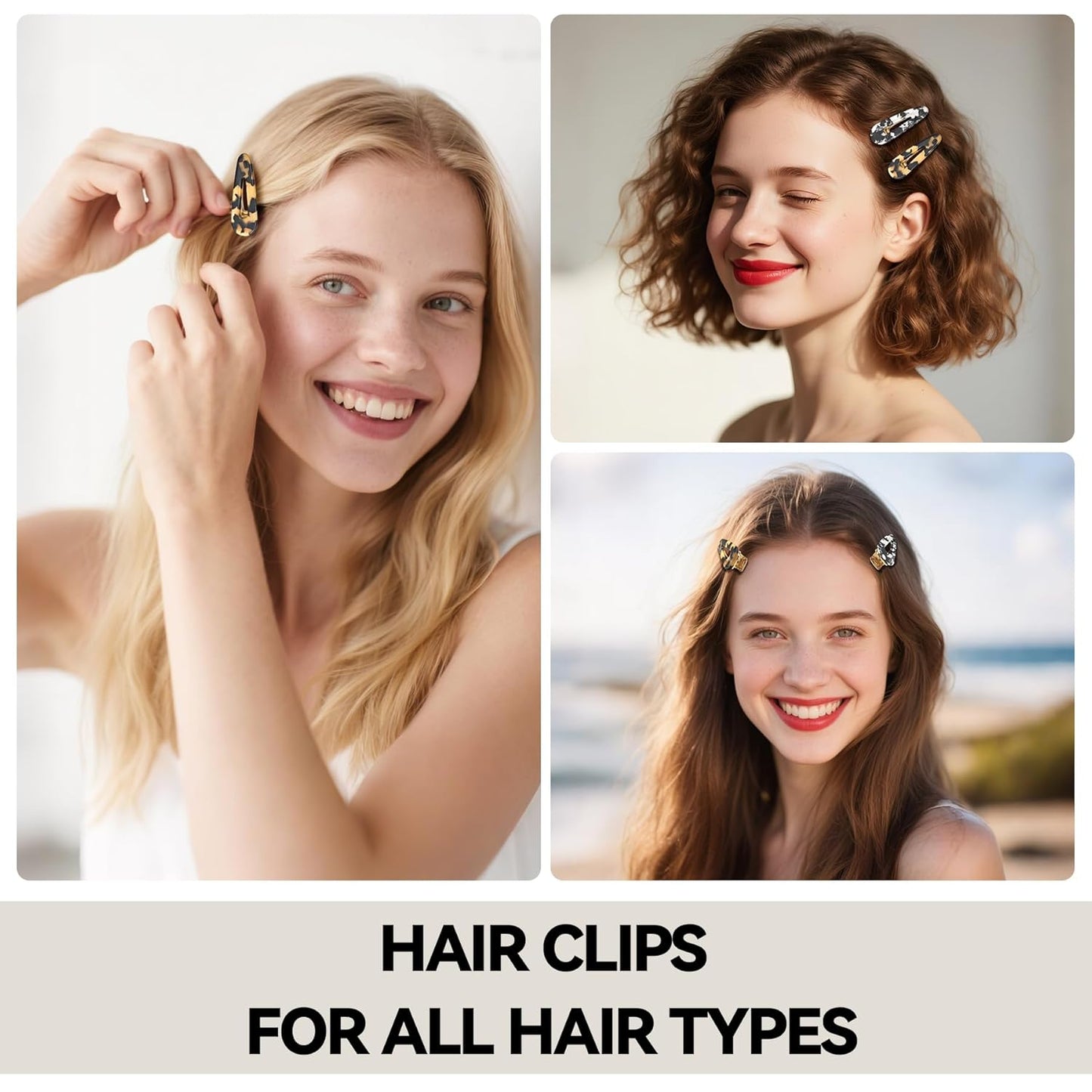 Hair Clips for Women, Duck Billed Alligator Clips Cellulose Acetate, No Crease Flat Hair Barrettes for Bangs Thick/Thin/Long/Curly Hair, Marble Tortoise Hair Styling Accessories (Black)