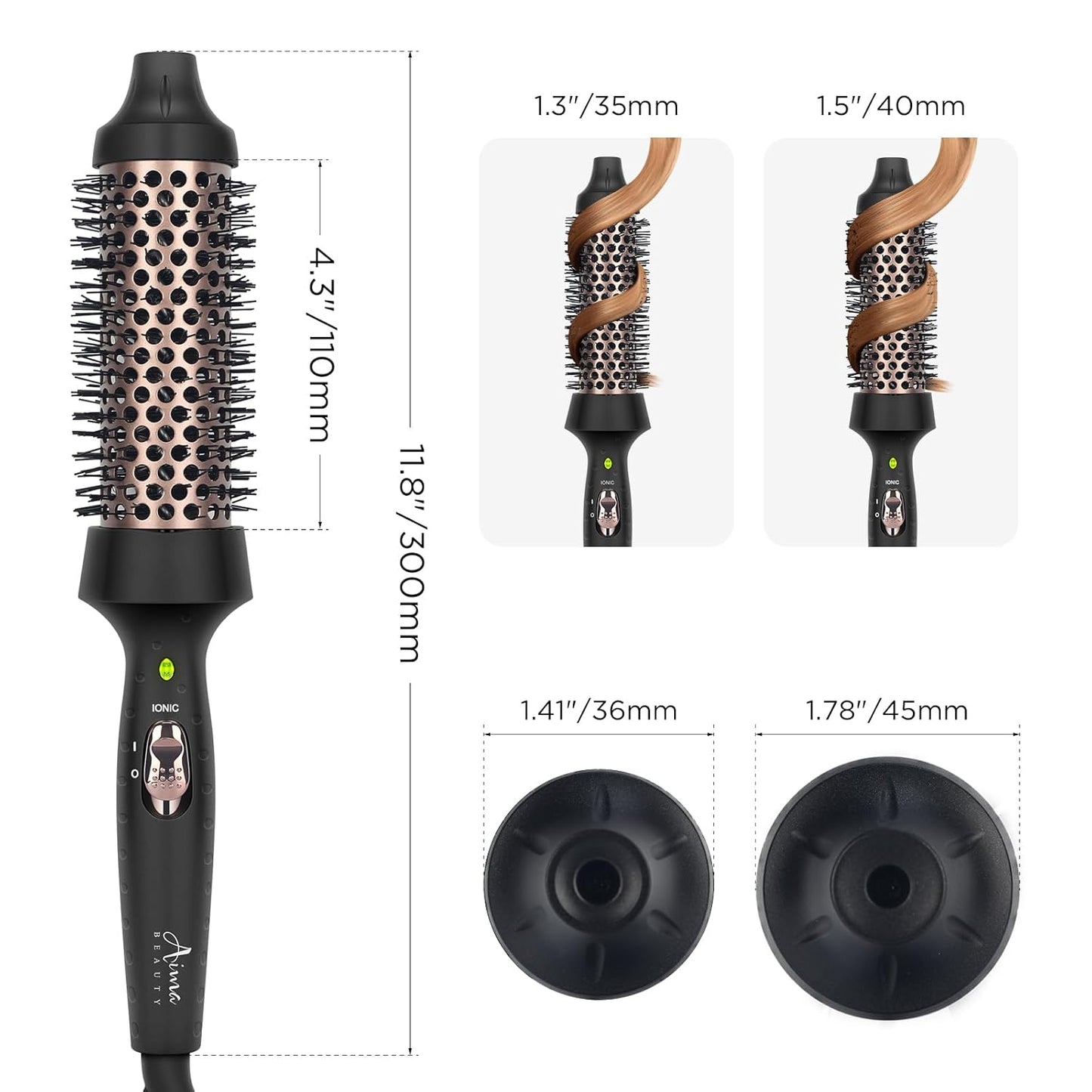 Aima Beauty Hot Brush, 1.3"/35mm Heated Curling Brush, Ion Hair Care Thermal Round Brush Makes Hair Smoother & Softer, Create Voluminous Curls Effortlessly, Dual Voltage, 60Mins Auto-Off, Black