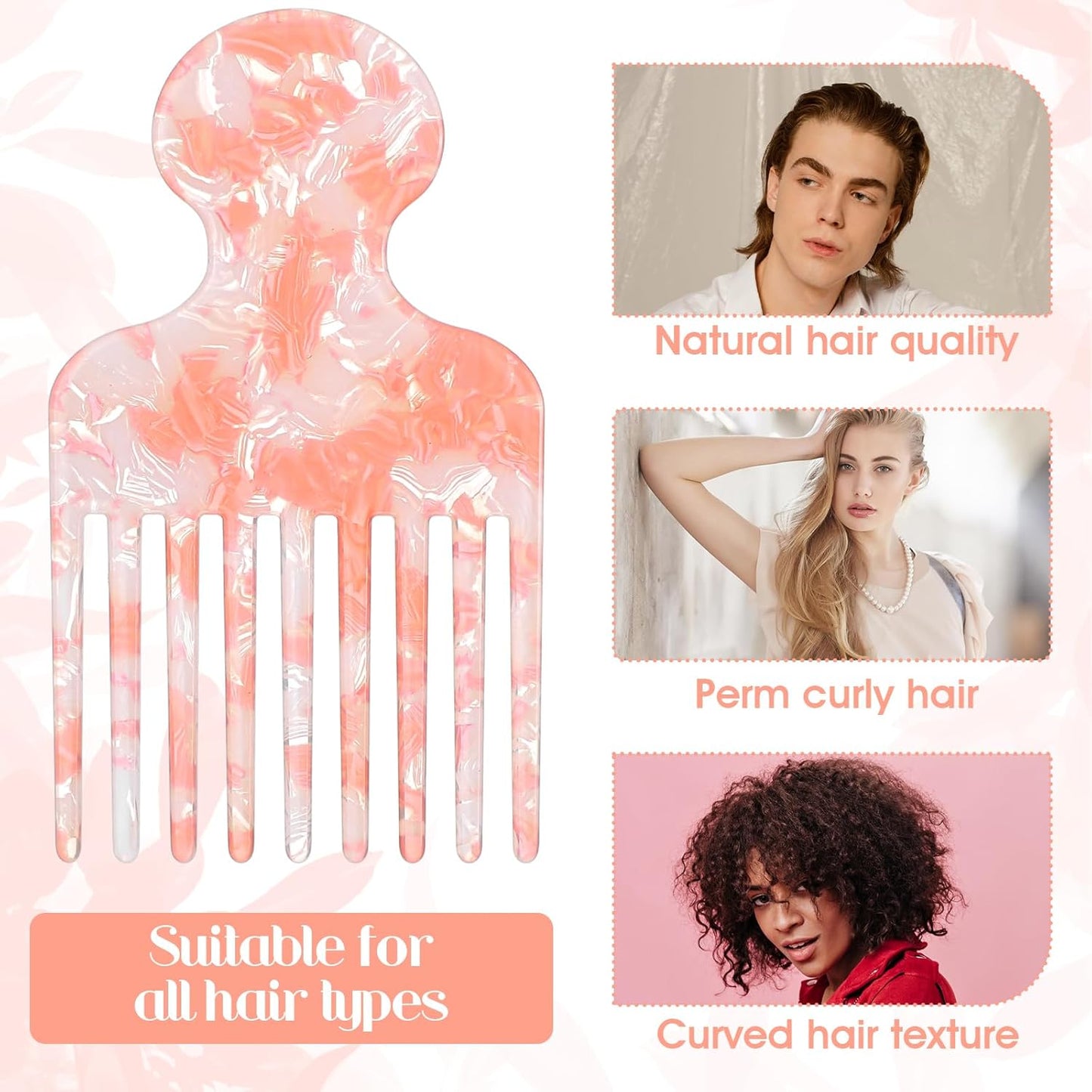 Afro Hair Pick Comb Wide Tooth Comb for Curls Hair Styling Tool Afro Pick for Women and Men Detangling Lifting Combs 4.72 Inches