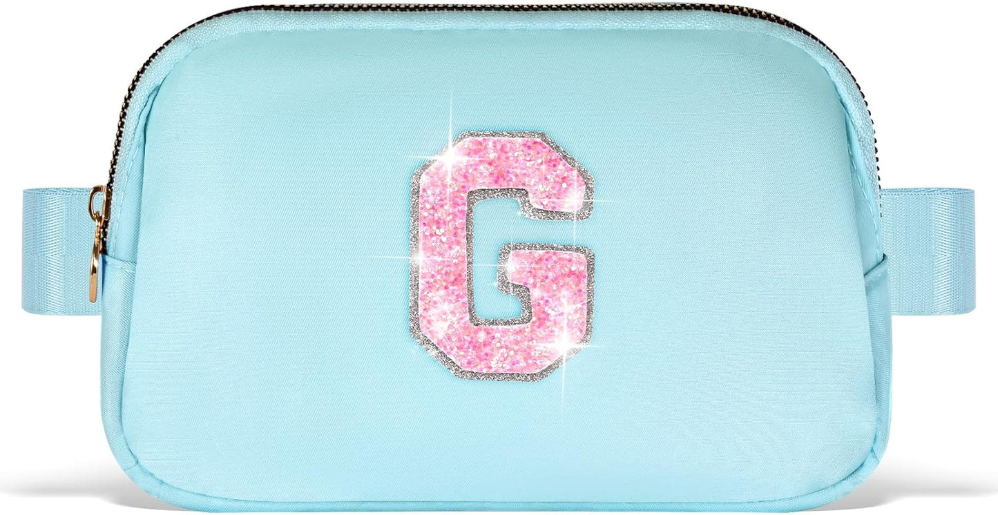 Fanny Pack Belt Bag Crossbody Bags with Initials Letter Patch Trendy Stuff for Teens Cute Stuff Birthday Gifts for Teenager Girls | G,Blue Bag
