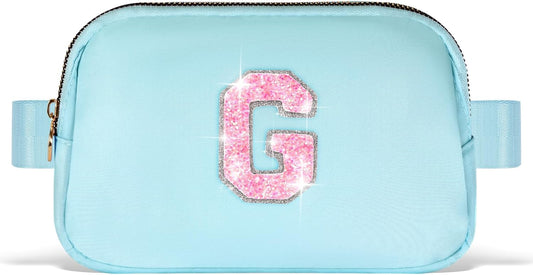 Fanny Pack Belt Bag Crossbody Bags with Initials Letter Patch Trendy Stuff for Teens Cute Stuff Birthday Gifts for Teenager Girls | G,Blue Bag
