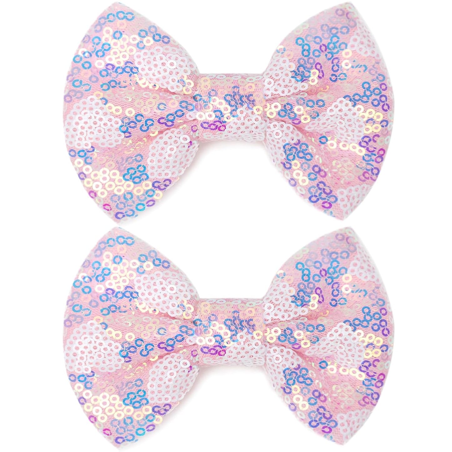Sparkling 4 Inch Glitter Heart Hair Bows Clips Sequin Bow Alligator Clips Hair Accessories for Girls, Teens, Toddlers（Light Pink）