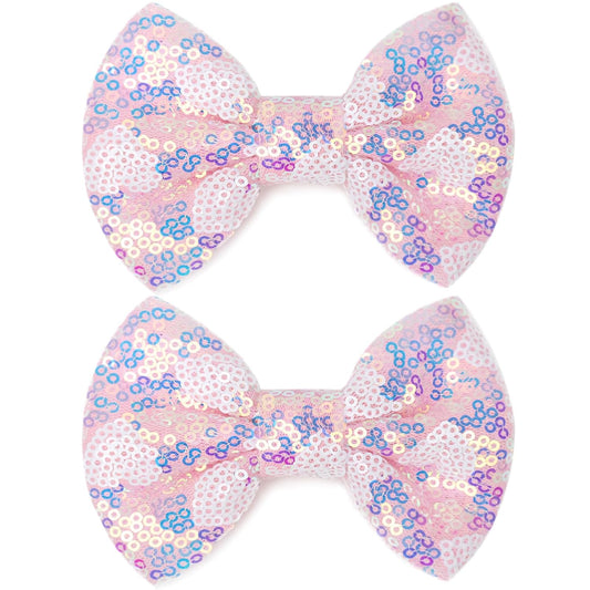 Sparkling 4 Inch Glitter Heart Hair Bows Clips Sequin Bow Alligator Clips Hair Accessories for Girls, Teens, Toddlers（Light Pink）