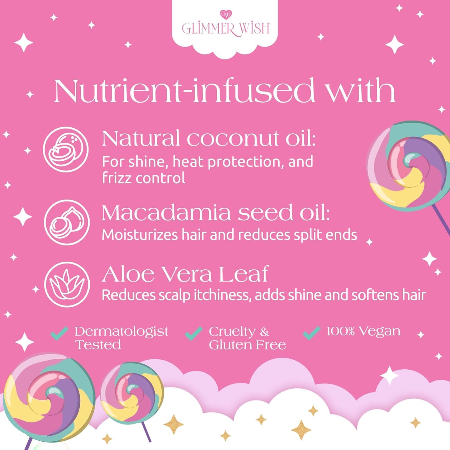 Glimmer Wish Unicorn Hair Detangler Spray – Leave-In Conditioner for Kids & Women, Tangle-Free Detangling Mist, 5 fl oz