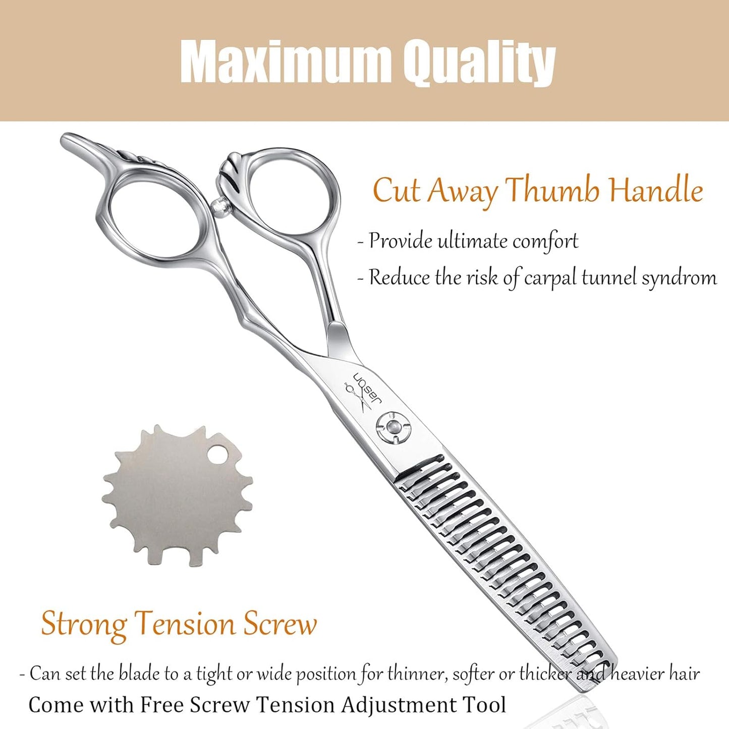 JASON 6" Texturizing Hair Scissors, 23 Teeth Hair Texture Shears Professional Blending Hair Thinning Scissor for Barber, Hairdresser, Stylist, Women and Men, Japanese 440C Stainless Steel