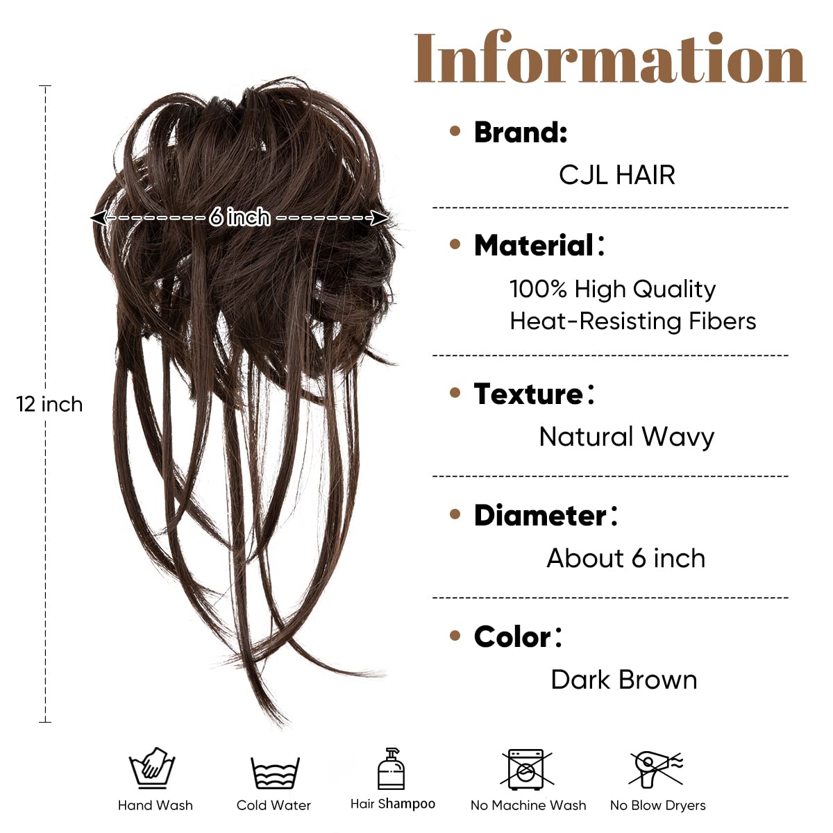 CJL HAIR Messy Bun Hair Piece Curly Hair Bun Extensions with Straight Tails Synthetic Hair Scrunchies Ponytail Hairpieces for Women Dark Brown