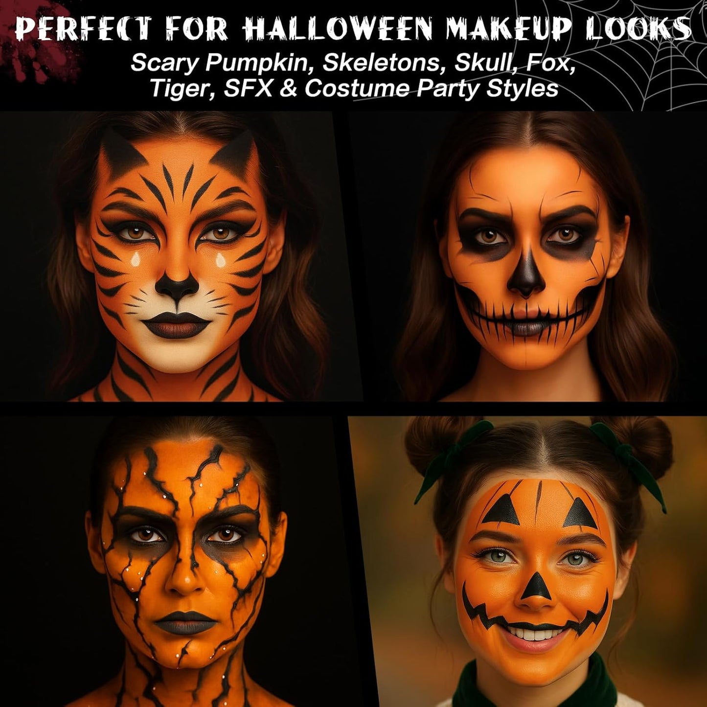 BOBISUKA Orange Face & Body Paint Stick Water-Based Washable Face Paint Makeup Stick for Halloween Pumpkin, Skeletons, Skull, Fox, Tiger, Cosplay, SFX, Sports Eye Black & Costume Party