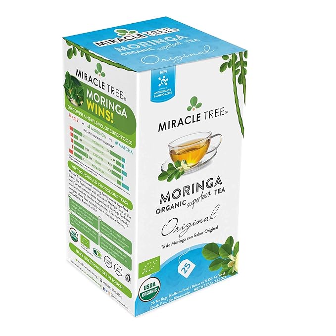 Miracle Tree - 6 Count of Organic Moringa Superfood Tea, 25 Individually Sealed Tea Bags, Original (Keto, Detox, Energy/Immunity Booster, Vegan, Gluten-Free, Organic, Non-GMO, Caffeine-Free)