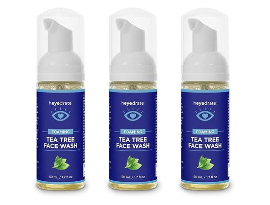 Foaming Tea Tree Face Wash and Eyelid Cleanser for Women - Made With Organic Ingredients & Aloe Vera (3 Pack (1.7 Ounces))