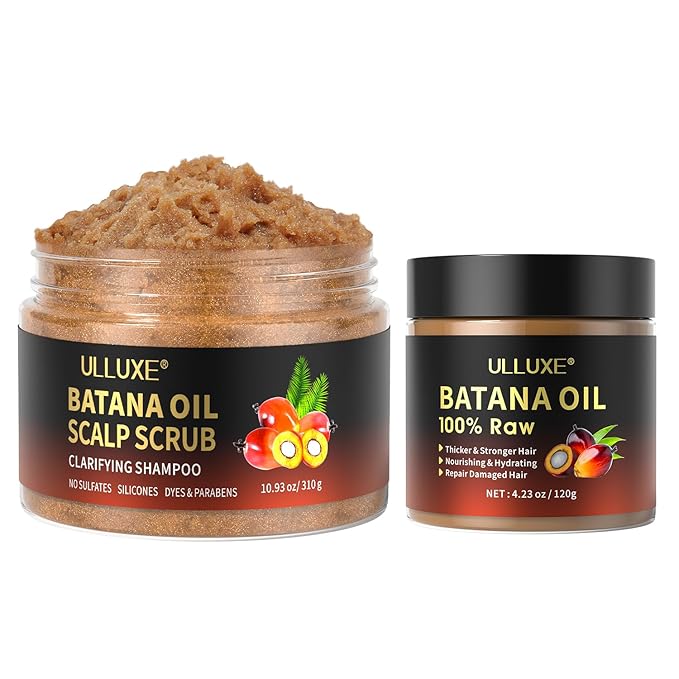 Batana Oil Products Bundle, Batana Oil Scalp Scrub and Raw Batana Oil, Strengthening, Hair Growth for Men Women with Thinning Hair or Hair Loss, Vegan, for All Hair Types