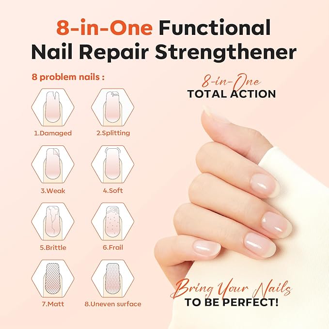 modelones Nail Strengthener Ridge Filler for Nails White Nail Polish Nail Repair for Thin and Damaged Nails Growth Treatment 15ml