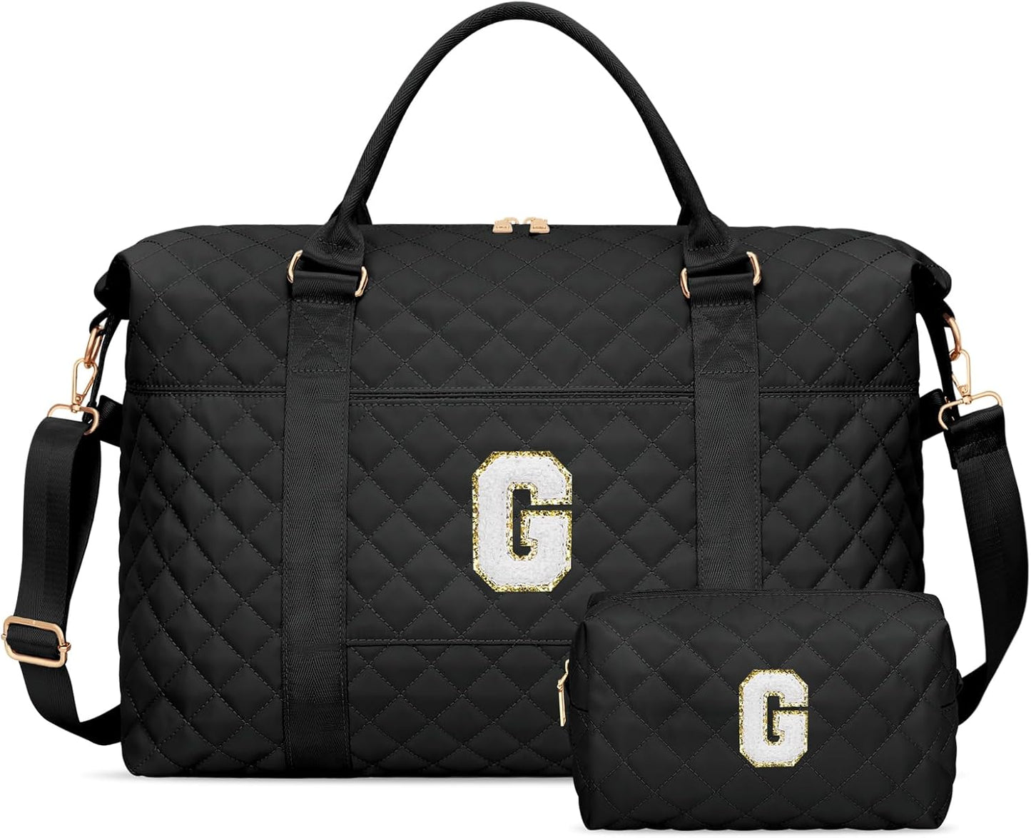 Gifts for Teen Girl, Initial Travel Duffle Bag, Personalized Women Weekender Overnight Bags, Gift for Daughter Kid Girl Wife Friend（Black,G)
