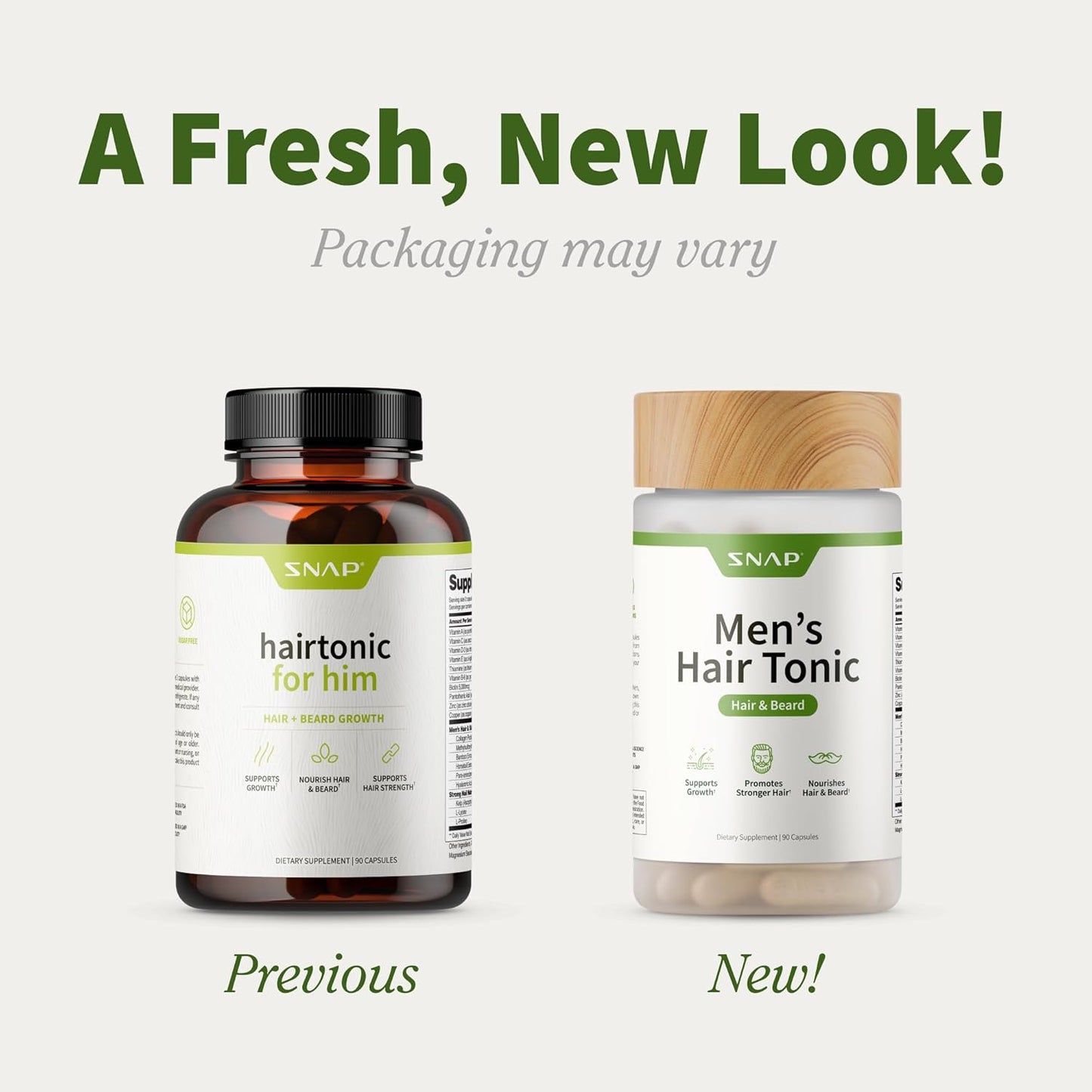 Snap Supplements Hair Growth Supplement for Men, Promotes Hair Regrowth and Fuller Beard, Hair Growth Vitamins for Men, Biotin, Kelp, Bamboo, 90 Capsules