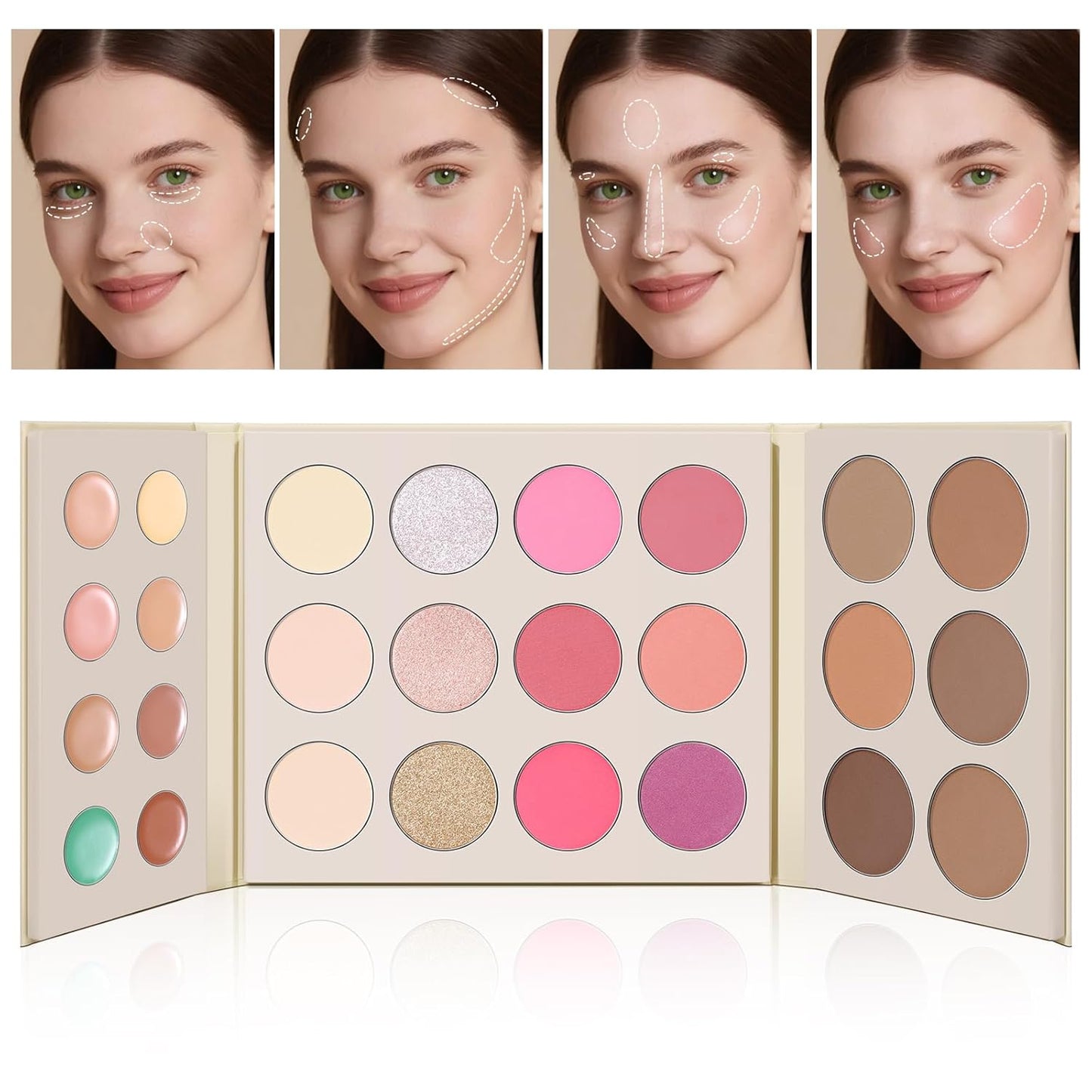 UCANBE 26 Colors 4-in-1 Multi-Use Face Palette, Long-Lasting Makeup Palette with 8 Concealers, 6 Contours, 6 Highlighters and 6 Blushes All In One Palette, High Coverage and Travel-Friendly