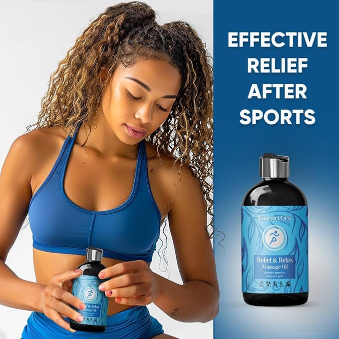 8 oz - Relief & Relax Sore Muscle Massage Oil with 100% Pure Arnica, Lavender & Rosemary Oils - Soothes Muscles & Joint with Relaxing Massage Oil for Massage Therapy