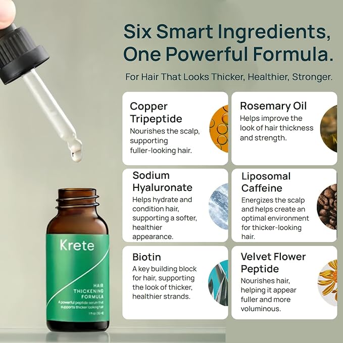 Krete Hair Thickening Formula – Supports Thicker-Looking Hair for Men – 1 fl oz