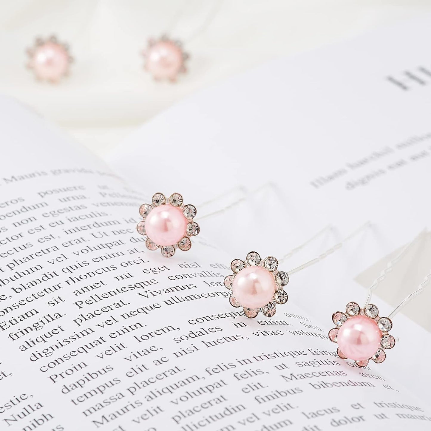 20 Pack (Pink) Pearl Crystal Hair Pins Flower Rhinestone Hair Clips for Bridal Wedding Women Hair Jewelry Accessories, with Clear Container