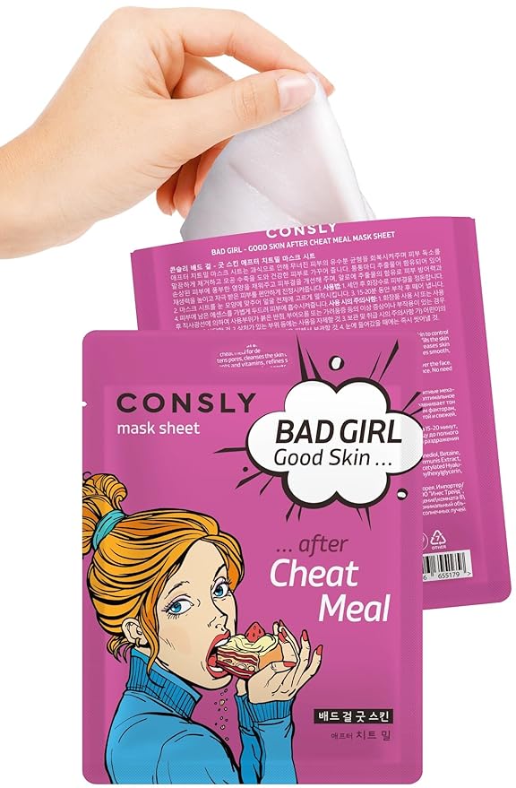 CONSLY_Bad Girl Good Skin Face Mask Set (4 pack), Hydrating and Revitalizing Mask Sheets for Tired, Stressed, and Dehydrated Skin, Bamboo Extract, Hyaluronic Acid, Snail Mucin, and Aloe