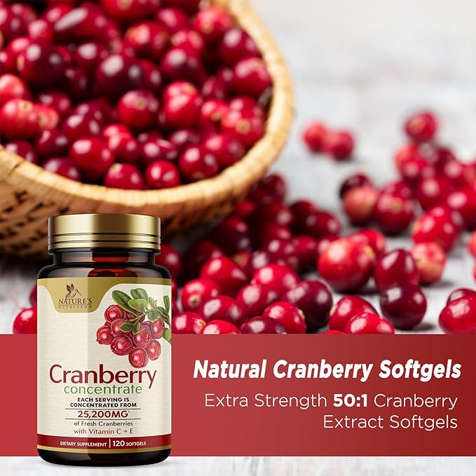 Cranberry Concentrate Extract Supplement for Women 25,200mg Formula 120 Softgels