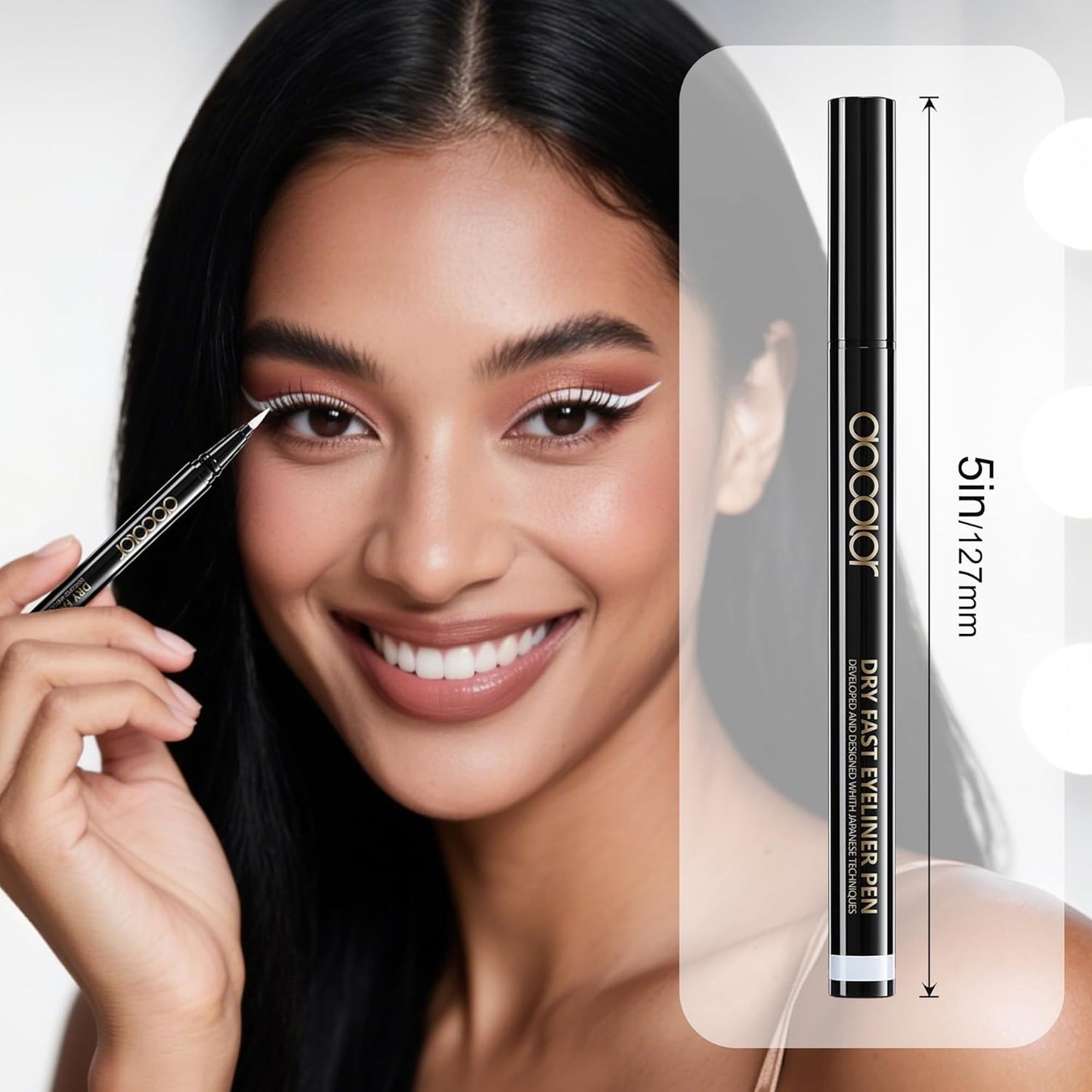 docolor Eyeliner, 2PCS White Liquid Eyeliner Waterproof Eye Liner Pen Super Slim Precise All Day White Eye Pencils Professional Makeup Liquid Eye Liner Pencil for Women