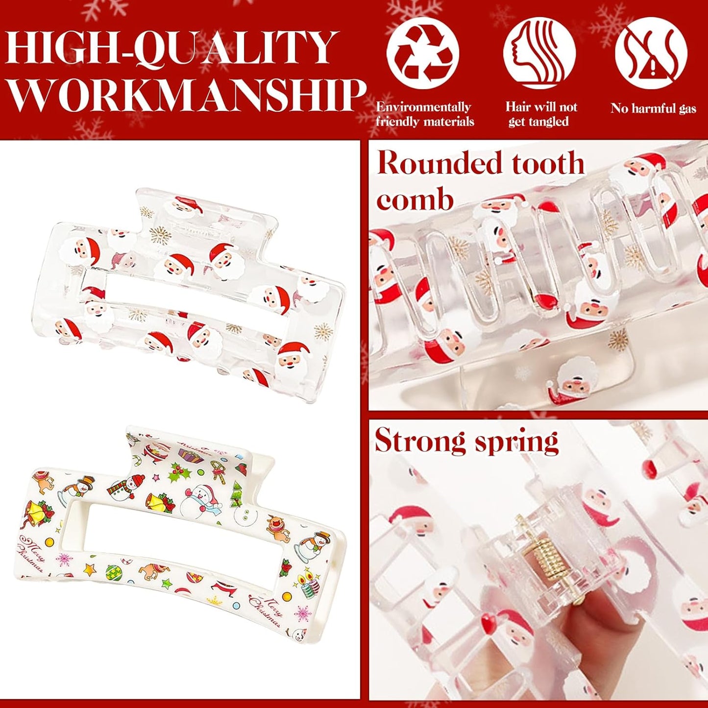 2 Pcs Christmas Hair Clips Cute Snowman Cartoon Design Exquisite Christmas Claw Clip for Thick Thin Hair Medium Square Acrylic Hair Clips, Christmas barrette Christmas Hair Accessories for Women