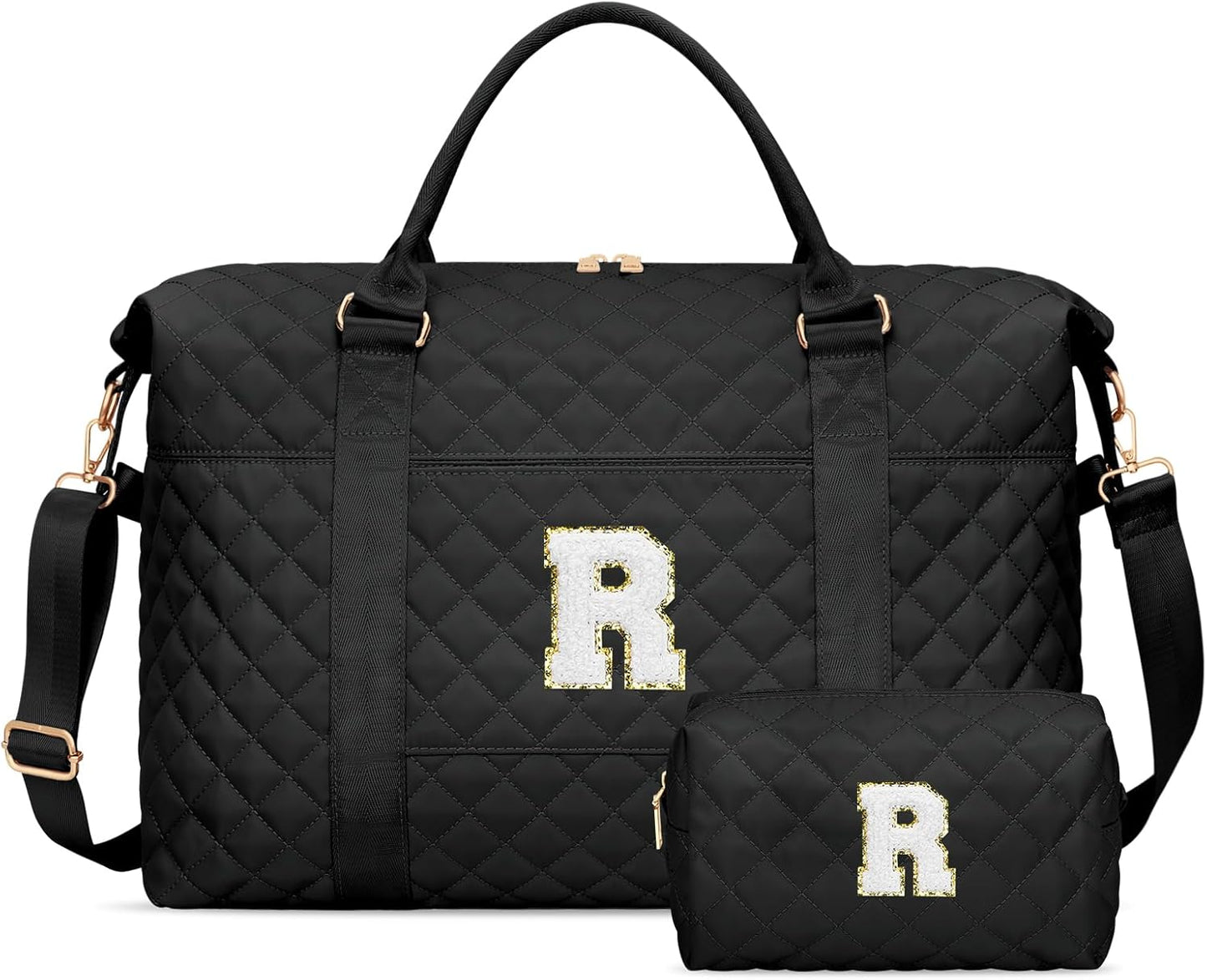 Gifts for Teen Girl, Initial Travel Duffle Bag, Personalized Women Weekender Overnight Bags, Gift for Daughter Kid Girl Wife Friend（Black,R)