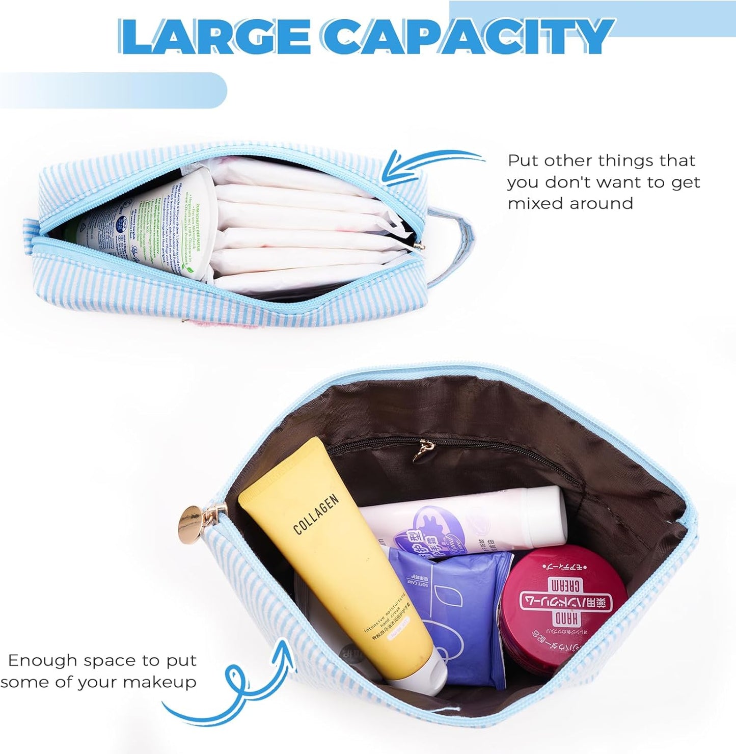 Personalized Anniversary Wife's Birthday Gifts,Mothers Day Gifts for Women,Wife Gifts from Husband,Cool Birthday Gifts for Wife,Makeup Bag Set Cosmetic Bag for Teen Girls - Blue,R