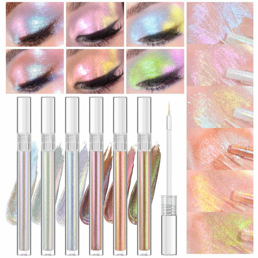 Multichrome Liquid Eyeshadow Set,3 Colors Multi-Dimensional Eye Liner Makeup,High Pigment Waterproof Metallic Eye Shadow,Ultre Fine Tip Glitter Eyeshadow (set1+set2)