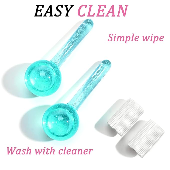 Ice Globes for Facials- Freezer Free Face Rollers with Essence for Daily Beauty Routines, Skin Massagers Globes Durable Quartz Glass for Reduce Puffiness Skin Cooling (Update Green)