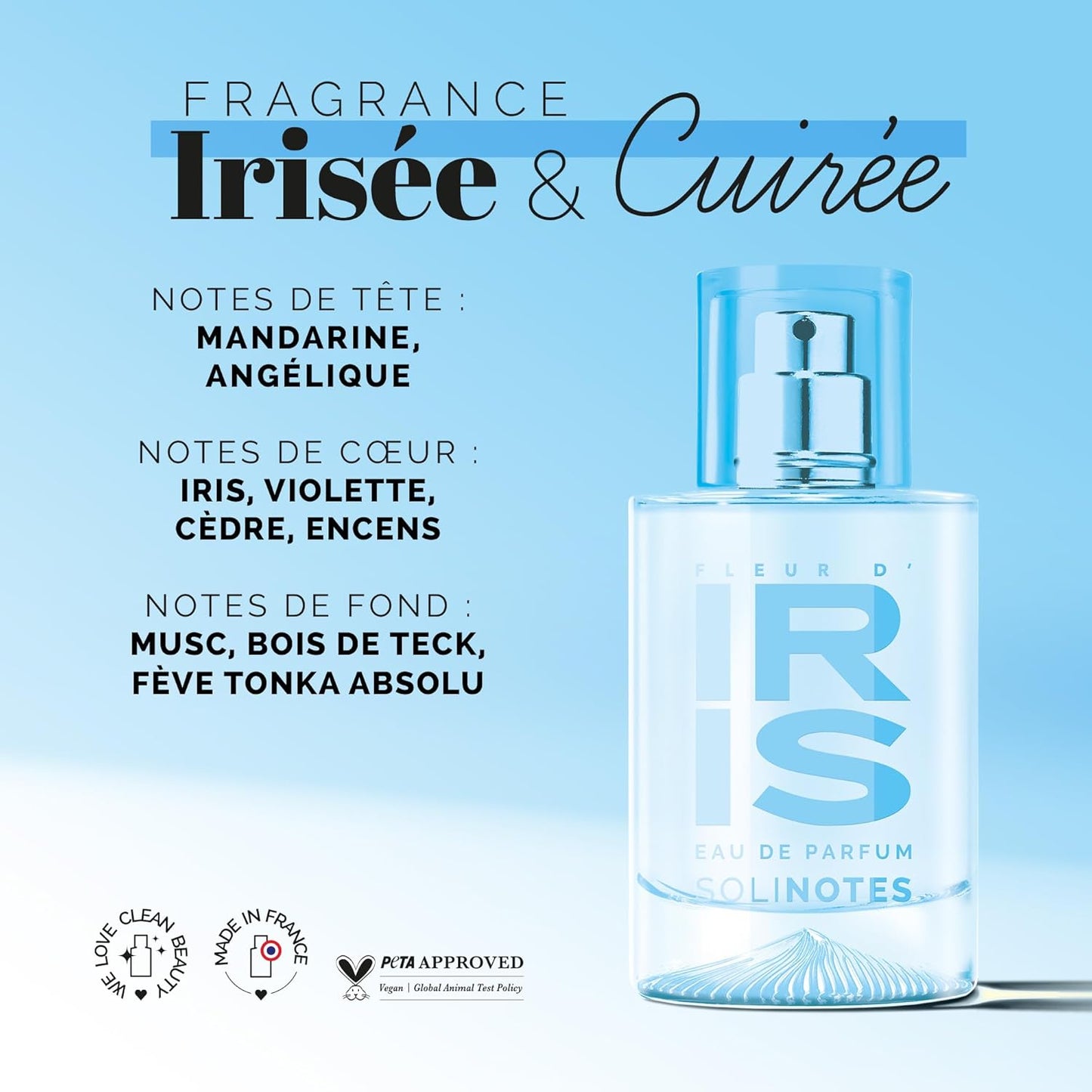 Solinotes Iris Blossom Perfume for Women & Men, 1.7 Fl Oz/ 50 ML Eau De Parfum, Delicate Floral and Soothing Scent with Premium Ingredients - Clean Perfume, Cruelty Free, Vegan, Made in France