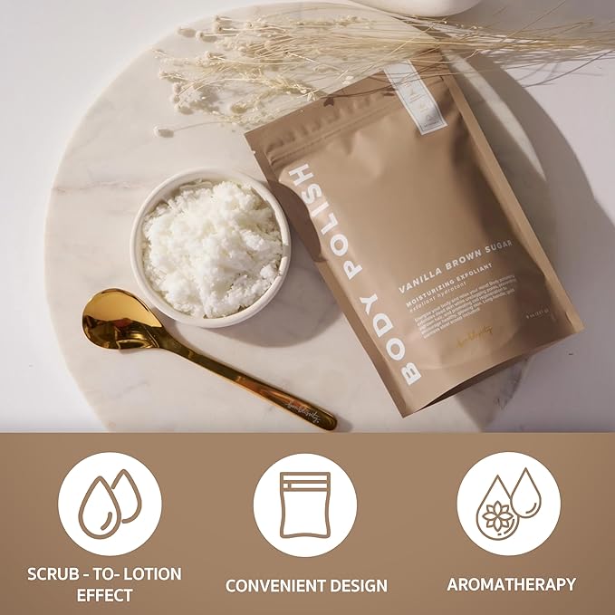 Body Polish, 8oz. - Ocean Mist Scented Body Scrub Exfoliator for Women, Exfoliating Sugar Scrub To Lotion Moisturizer, Gentle Exfoliant for Dry and Sensitive Skin, Handmade in USA