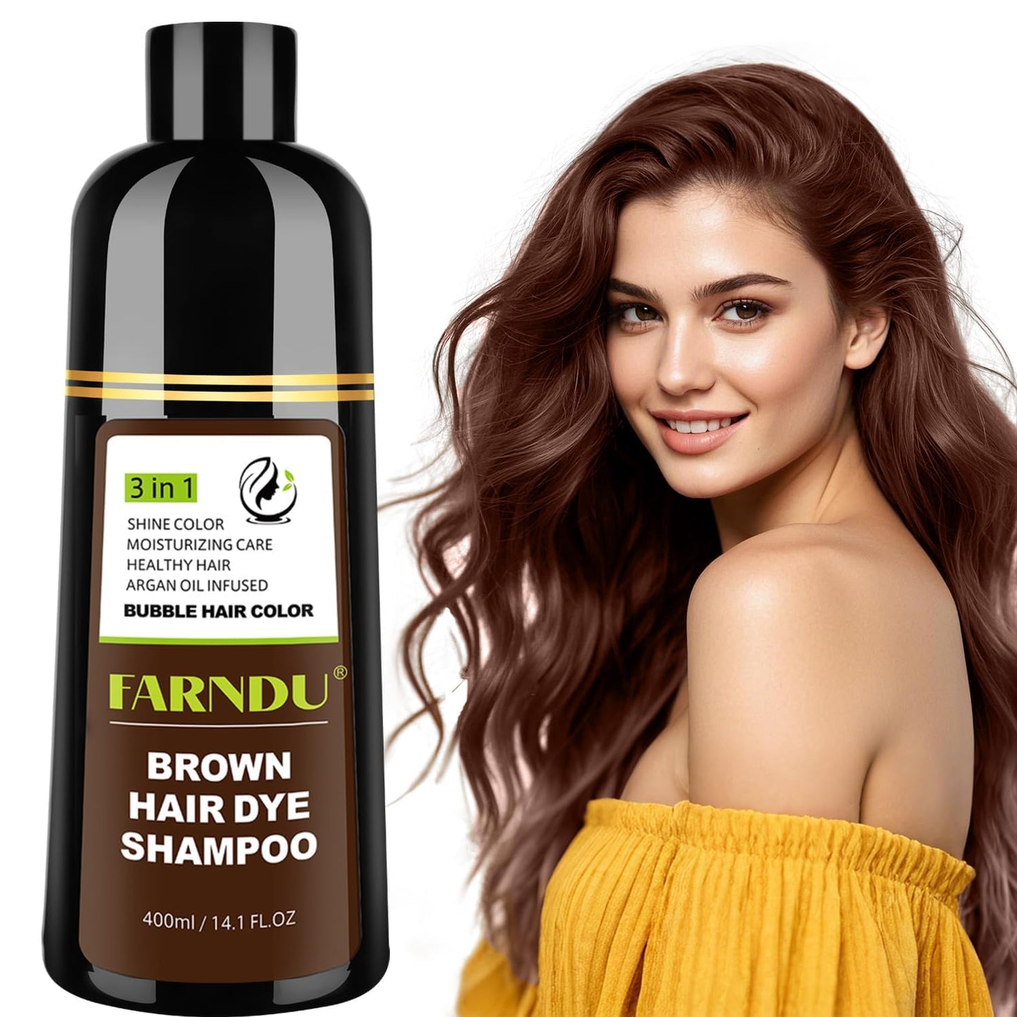 FARNDU Chestnut Brown Hair Dye Shampoo for Gray Hair Coverage - 3 In 1 Natural Hair Color Shampoo for Women & Men, Champu Para Canas Mujer