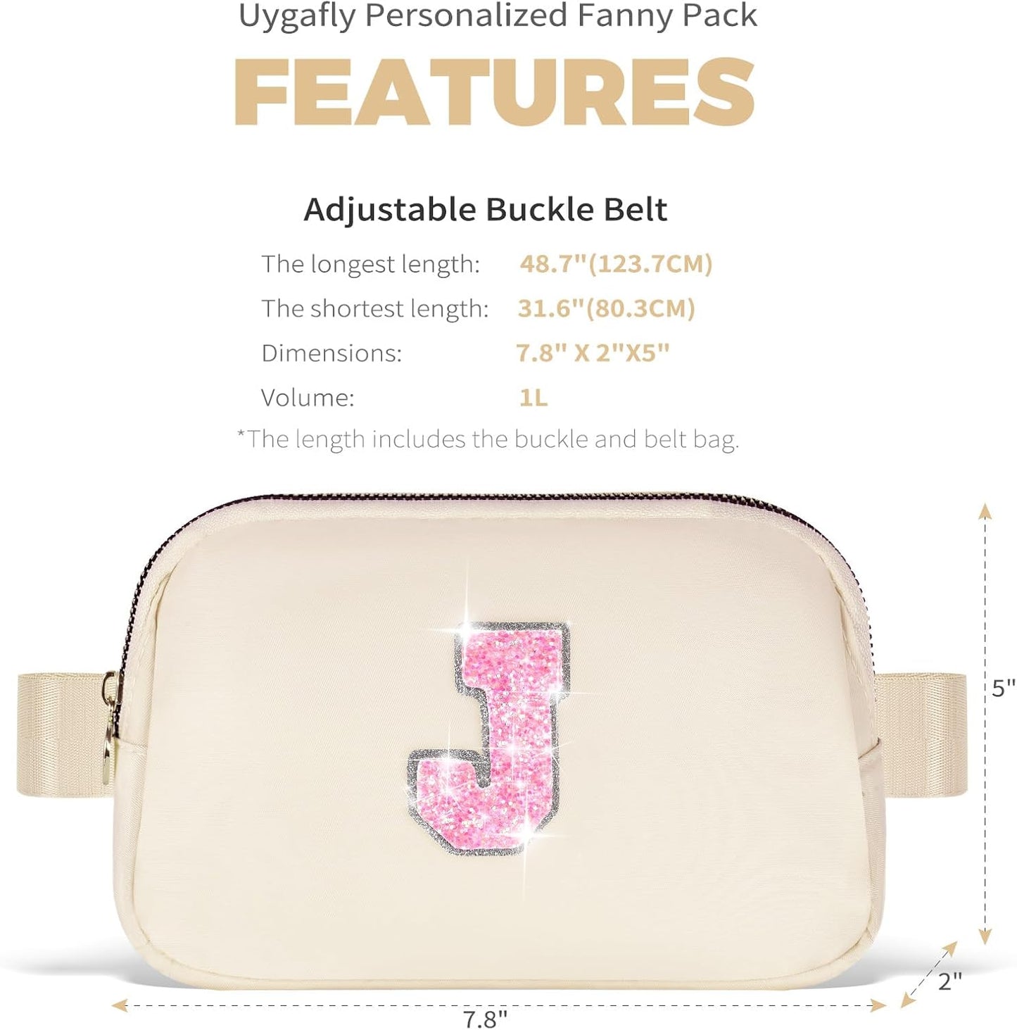 Fanny Pack Belt Bag Crossbody Bags with Initials Letter Patch Trendy Stuff for Teens Cute Stuff Birthday Gifts for Teenager Girls | Khaki,Initial J