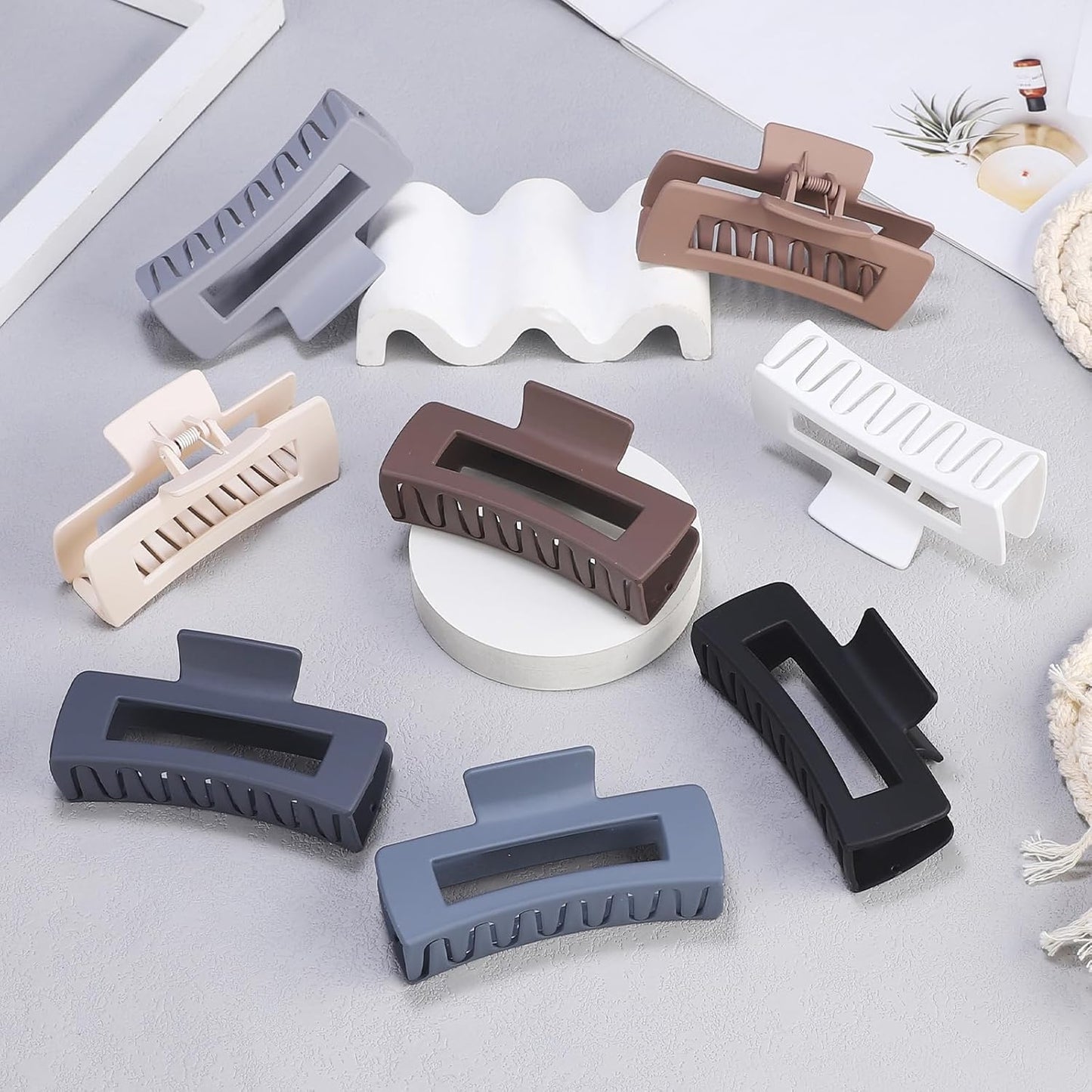 4.1 Inch Large Hair Clips 8 Pcs Square Claw Clips for Thick Hair Big Hair Claw Clips Acrylic Banana Jaw Clips Hair Accessories for Women and Girls -Grey Brown