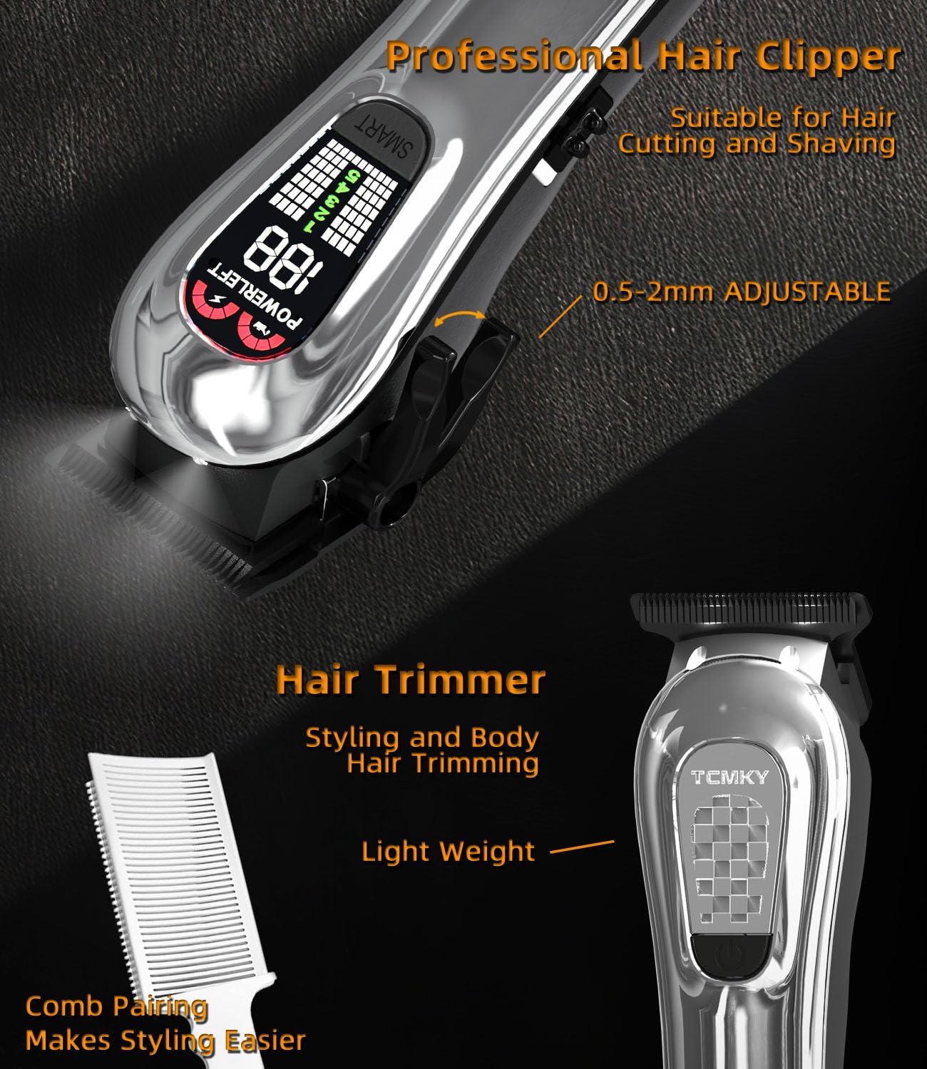 Hair Clippers for Men, Professional Clippers and Trimmers Set, Cordless Clippers for Hair Cutting, Beard Trimmer, Barber Clippers, Rechargeable Electric Shaver