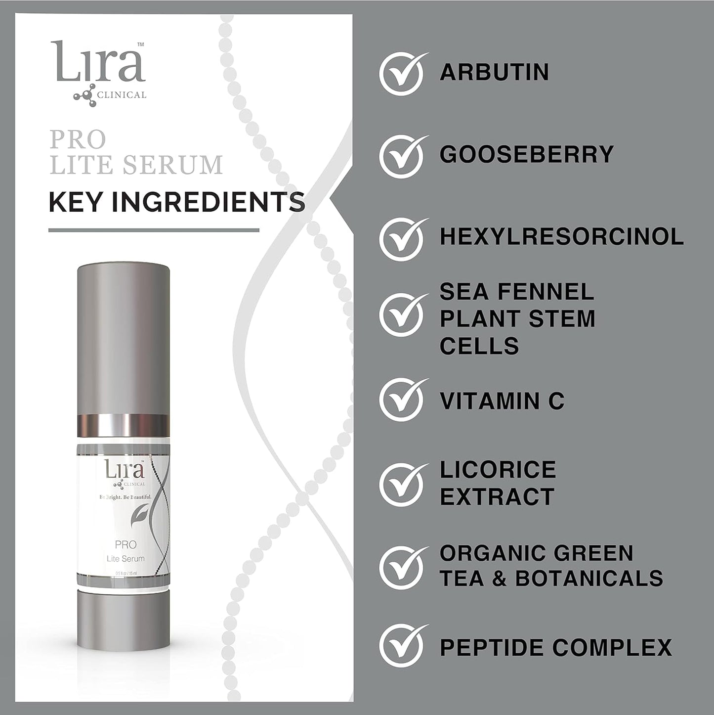 Lira Clinical PRO Lite Serum – Discoloration Correcting Face Serum for Women – Dark Spot Remover with Vitamin C & Hyaluronic Acid – Pore Tightening & Hydrating Skincare – Professional Facial Care