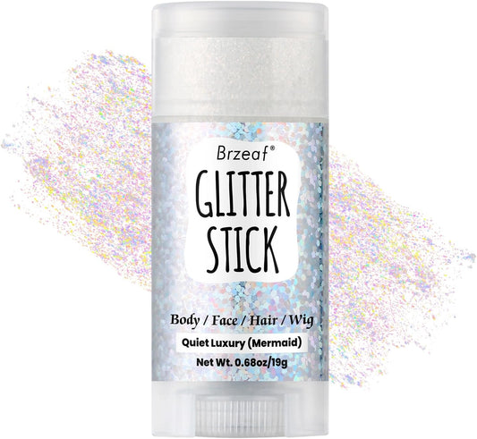 Brzeaf Waterproof Mermaid Glitter Stick, Shimmery& Long Lasting, Hair Eyeshadow Face Body Glitter, Singer Concert Music Rave Festival, Glitter Stick Makeup for Women Men
