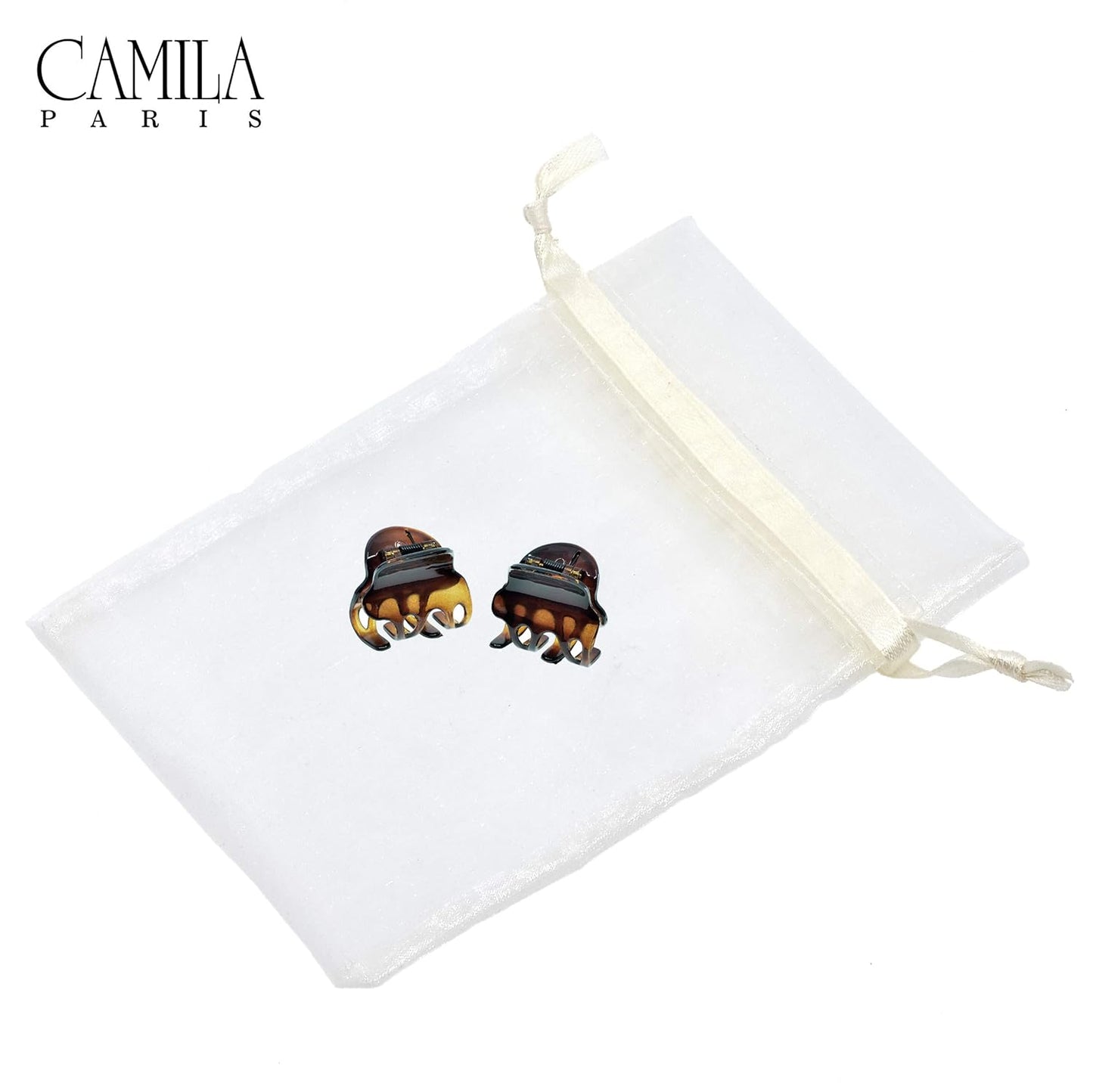Camila Paris NV36 French Hair Clip for Women, Set of 2 Small Tortoise Girls Hair Claw Clips Fashion Durable Hair Accessories for Women, Luxury Ladies Strong Hold No Slip Grip Clamp, Made in France