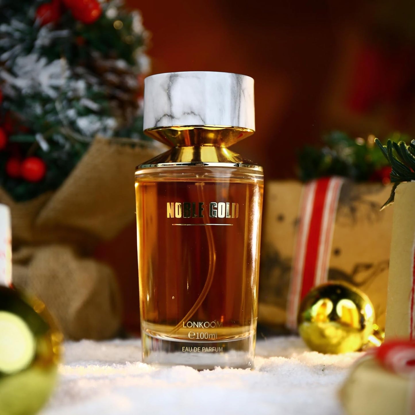 Lonkoom Noble Gold Perfume for Women, 3.4 fl oz/100ml Eau de Parfum Spray Long-Lasting Fragrance, Oriental Floral Notes of Almond, Praline, Red Berries, Iris, Violet, Vetiver, Moss, Tonka Bean