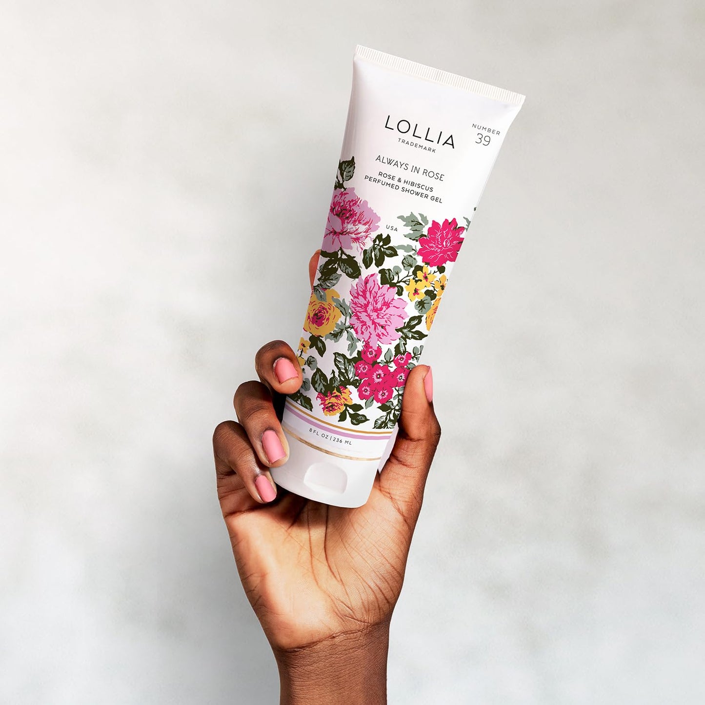 LOLLIA Always in Rose Shower Gel, 8 fl. oz. – Rose & Hibiscus – Scented Shower Gel Body Wash, Shea Butter Body Wash, Bath Wash for Women, Beautiful Shower Gel, Moisturizing Body Wash