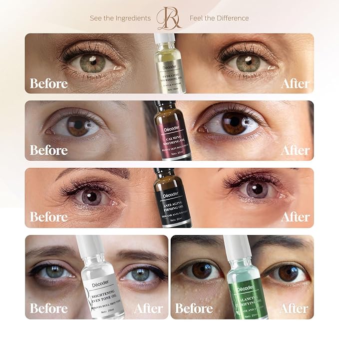 Decoder Beauty Hydration and Sensitivity Care Eye Serum Oil, Eye Skin Care Essence Oil, Under Eye Cream, with Jojoba Oil, Squalane and Rice Germ Oil - Soothing Eye Care for Dry and Sensitive Skin