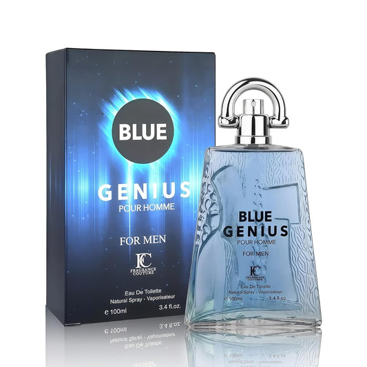 Genius Blue Cologne for Men Natural Eau de Toilette 3.4 Fl Oz with Vanilla,Mandarin Orange,Neroli&Geranium Notes Fragrance Alcohol-Free Luxury Men's Perfume for Daily Use